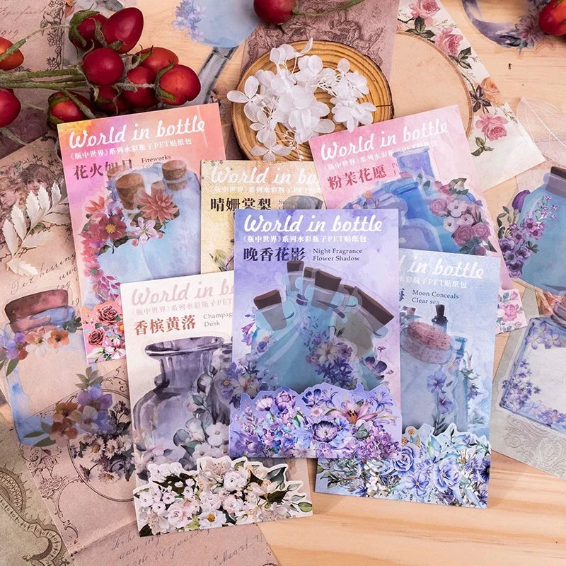 20Pcs Per Pack Kawaii Decorative Stickers Pet Sticker Bag World Series Vintage Glass Bottle Notebook Base