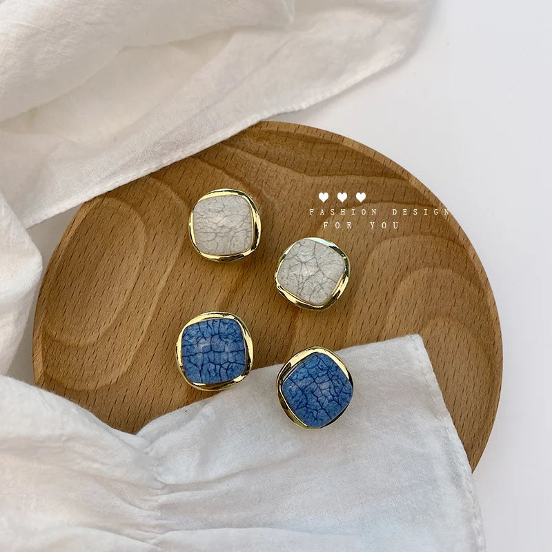 GT Blue Geometric Acrylic Earrings Vintage French Temperament 925 Silver Needle Resin Stud Earring