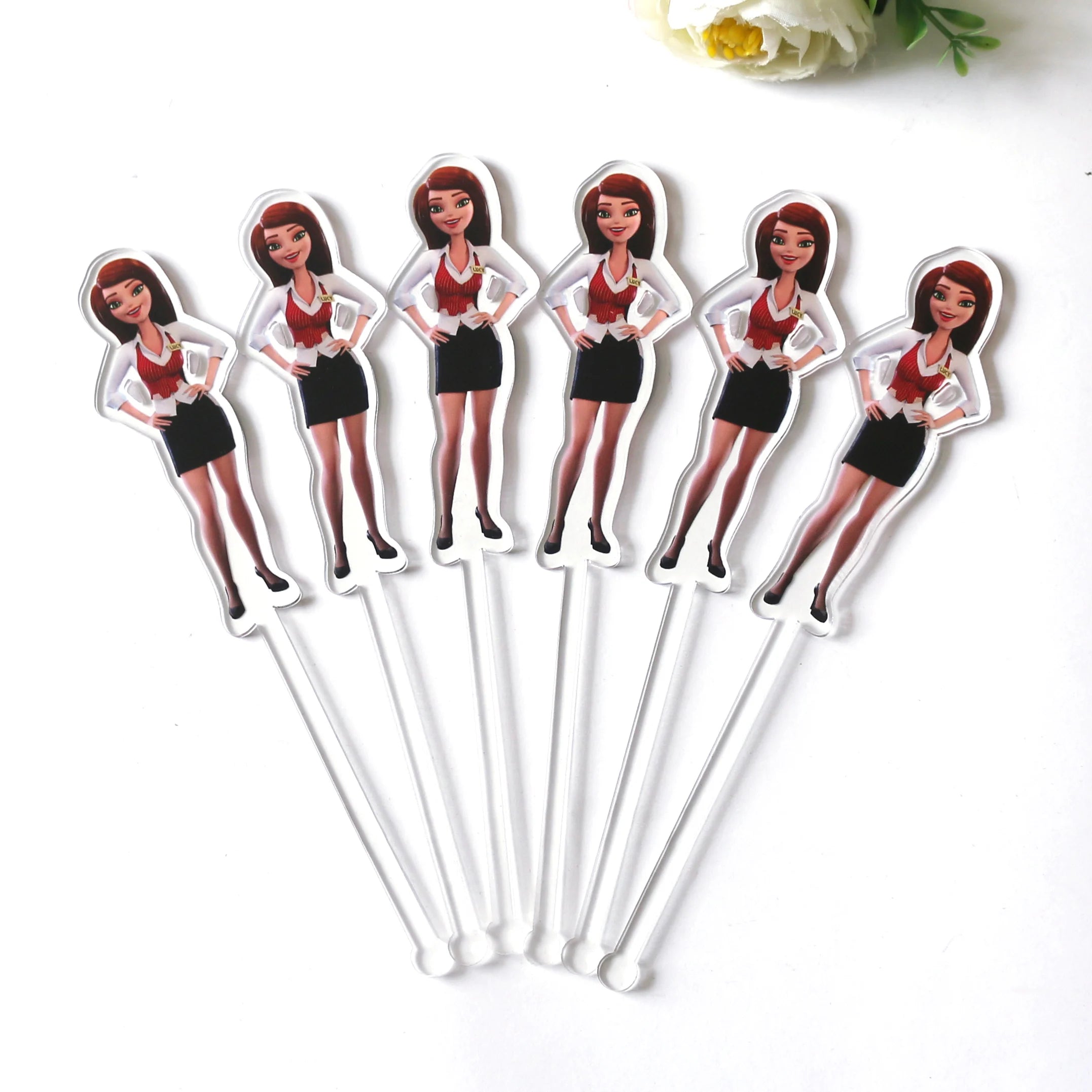 UV Printed Acrylic Cocktail Coffee Stirrers Drink Stirrers with Custom Cartoon Character Pattern