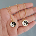 NZ1183 Micro Pave Yin Yang Pendant Necklace Gold Plated Black White Enamel Diamond CZ Box Distance Balance Energy Zen Made Brass