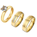 18K Gold Plated Wedding Engagement Ring Set Classic Stainless Steel Proposal Promise Rings for Couples Bague En Bijoux Femme