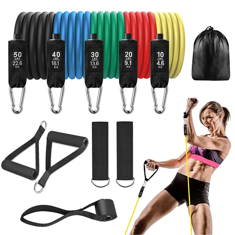 Bodybuilding Elastic Pull Rope Strength Training 11 Pieces Latex Exercise Fitness Resistance Bands Set for Pilates Rehab Yoga