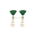 Wholesale 14K Real Gold Earrings Malachite and Freshwater Pearl AU585 Gold Earring Natural Diamond Fine Jewelry