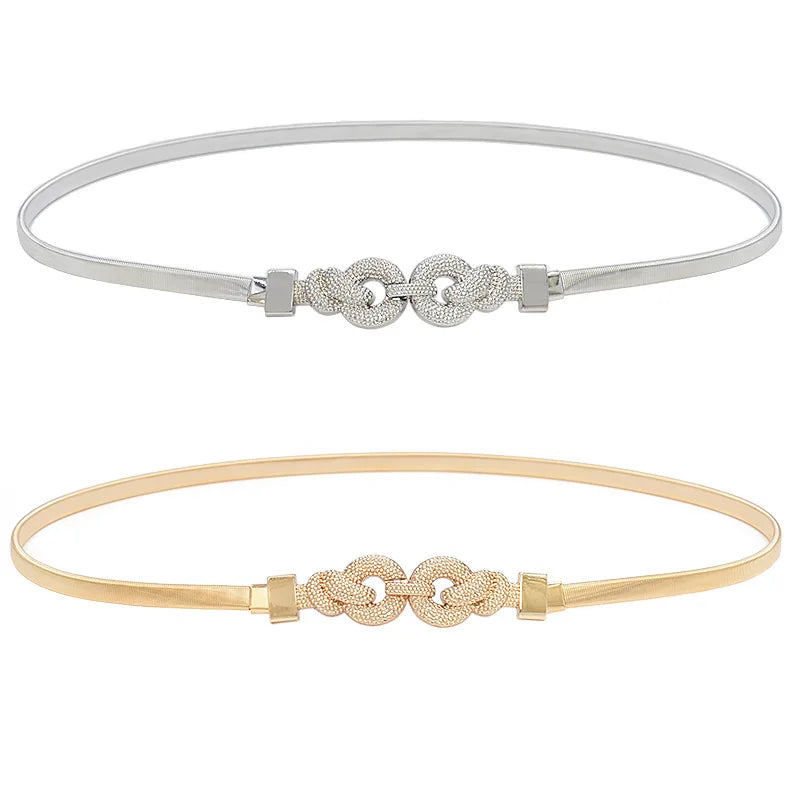 Women Elastic Waist Metal Chain Stretch Metal Dress Belt Skinny Gold Waistband for Women