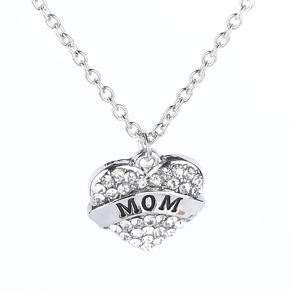 European and American Jewelry Simple Letter Mom Necklace Family Members Full Diamond Heart Necklaces