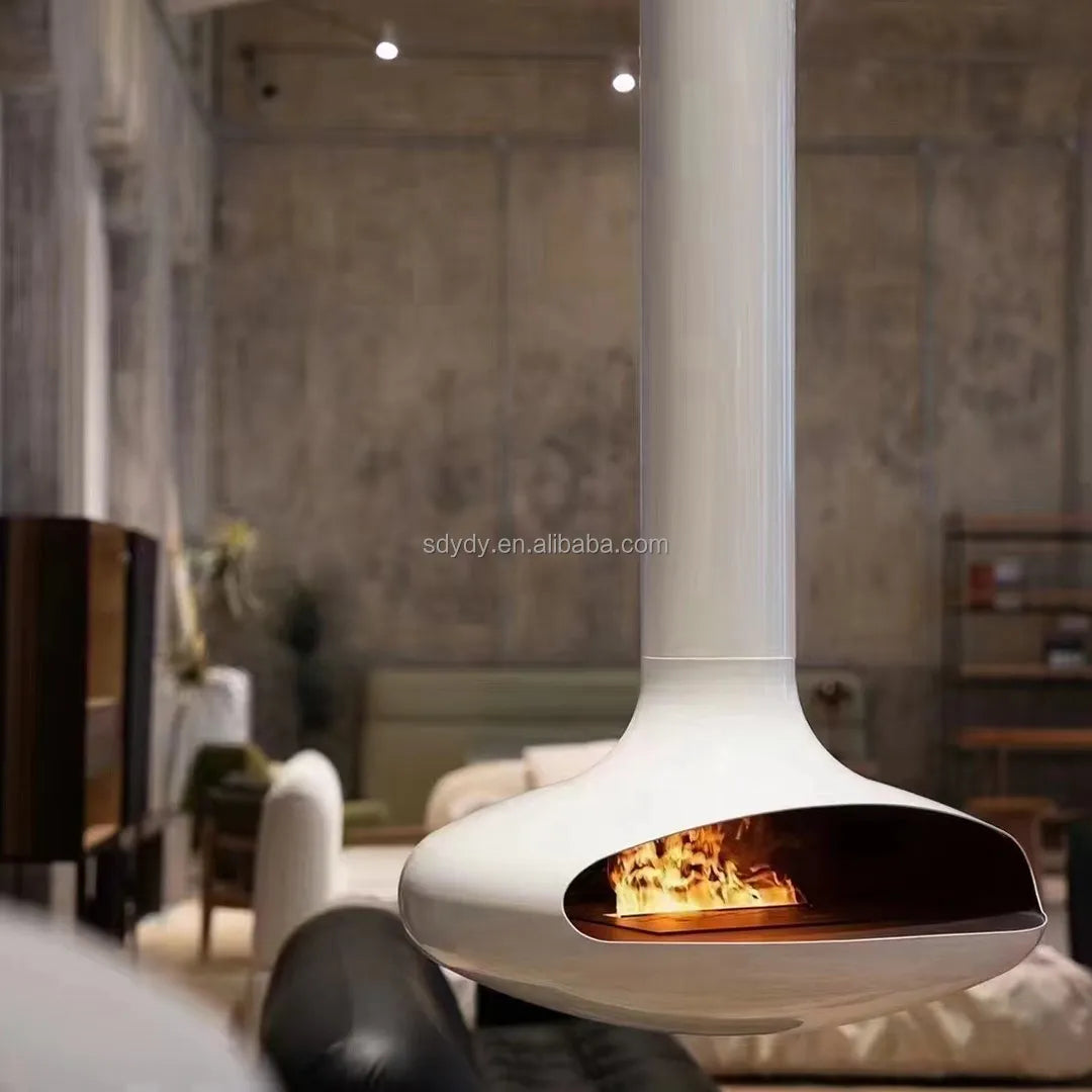 PANSEE Hanging Fireplace Metal Construction Remote Control Modern Design Freestanding Indoor Use
