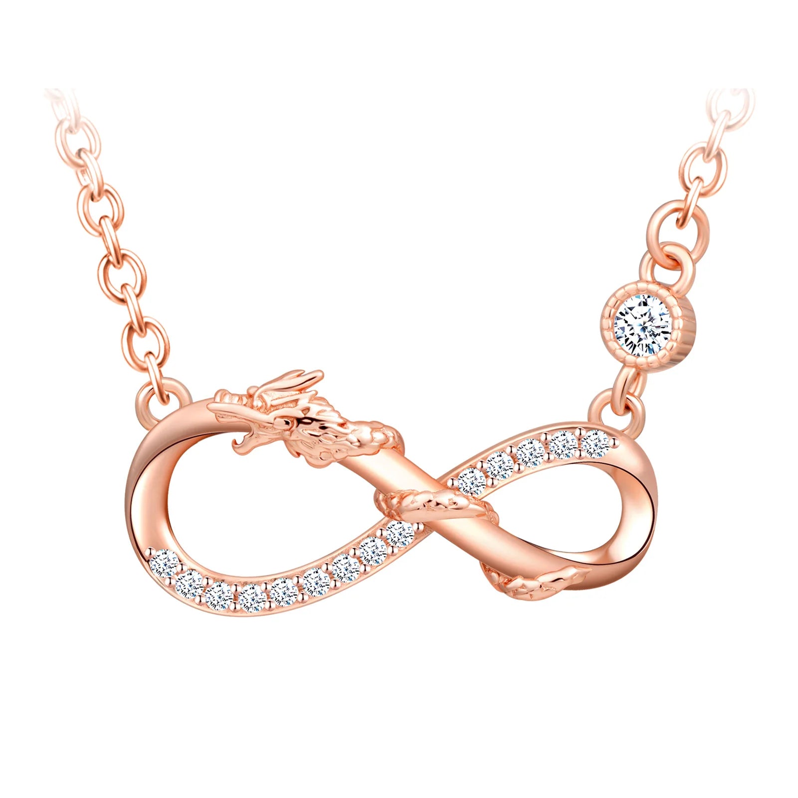 925 Sterling Silver Zircon Dragon Infinity Symbol Pure Silver Necklace Shiny Cute Necklace