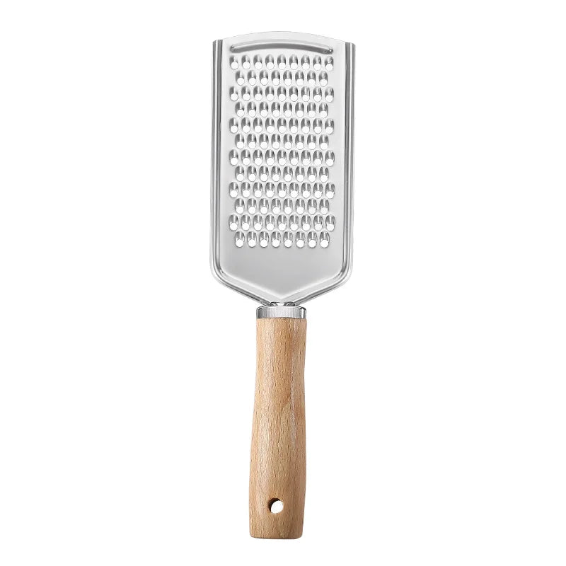 Small Stainless Steel Cheese Grater with Wooden Handle Kitchen Utensil for Egg Whisking and Miscellaneous Grating Gadget