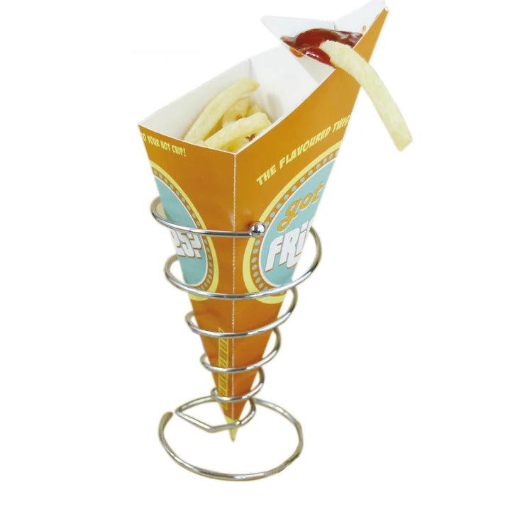 Coated Paper French Fries Cone with Sauce Holder for Serving Chips Pizza Sushi Industrial Use