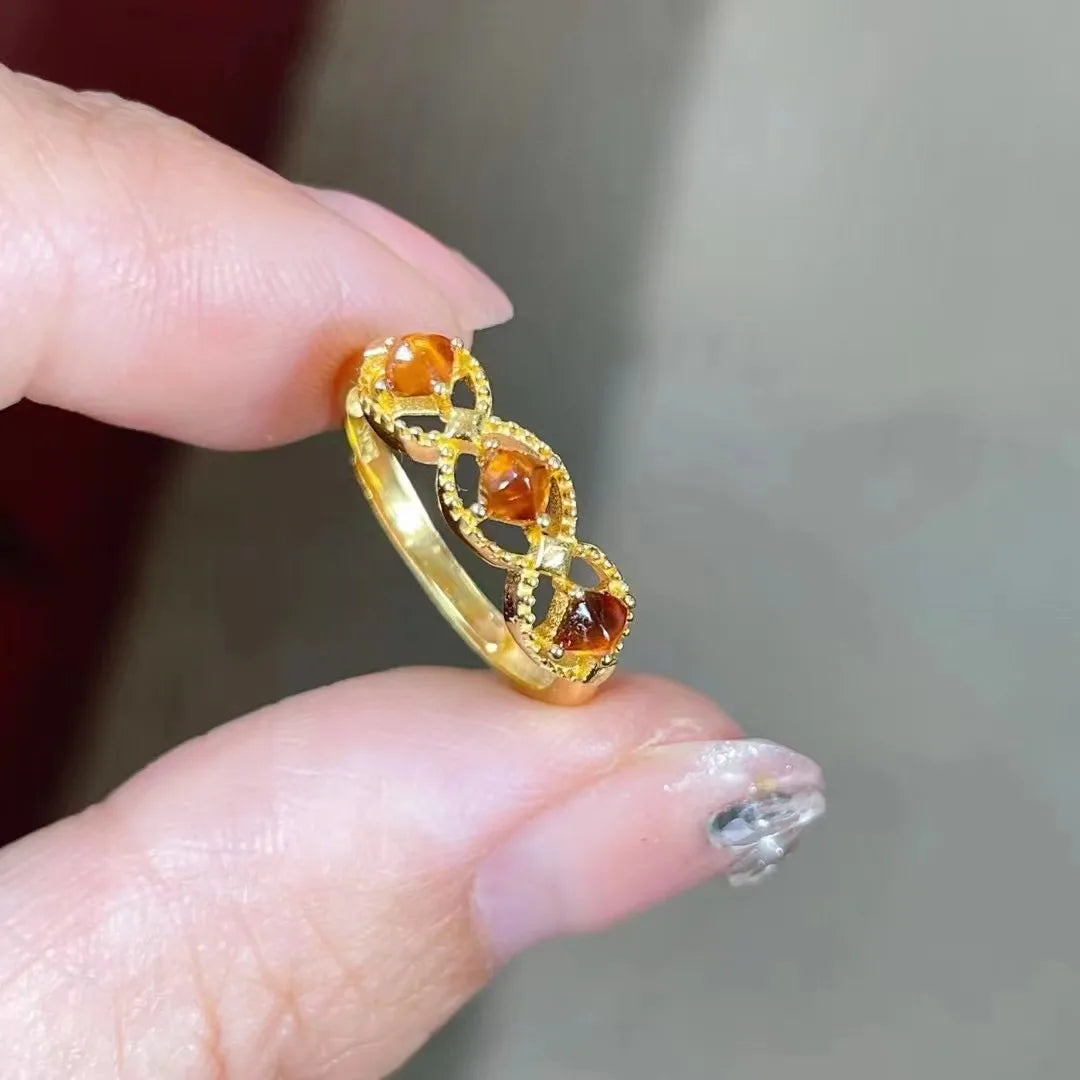 Hot Popular Classic 925 Sterling Silver CZ Cubic Zirconia Big Fashion Casual Hop Women's Rings with Natural Garnet for Weddings