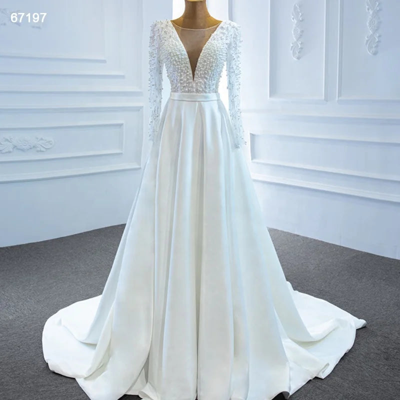 Jancember RSM67197 2020 Elegant Fabrics Beaded and Sequins Bridal Gowns Wedding Dress