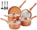 Pots and Pans Set Nonstick Pre-Installed 11pcs Cookware Set Copper Stay Cool Handle Gas/Induction Compatible 100% PFOA Free