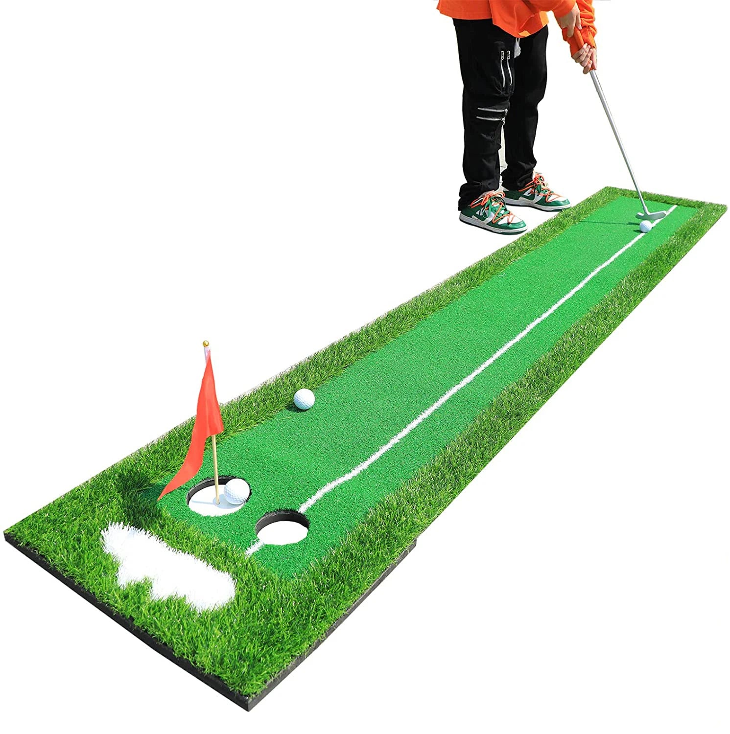 Portable Indoor/Outdoor Golf Putting Mat All Skill Levels Golfer Training Aid Gift with Swing Trainer Practice Mat