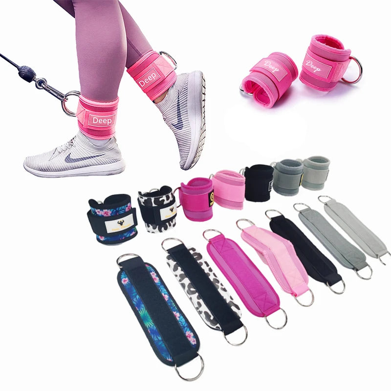 Custom Logo Neoprene Padded Weight Workout Support Ankle Cuffs D-ring Adjustable Ankle Straps for Gym Cable Machines Workout Fit