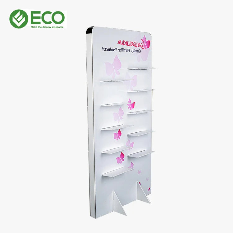Factory Direct Retail Modern Foldable Cartoon Cardboard Floor Shoe Display Rack Stand Customized Easy Assembly Freestanding