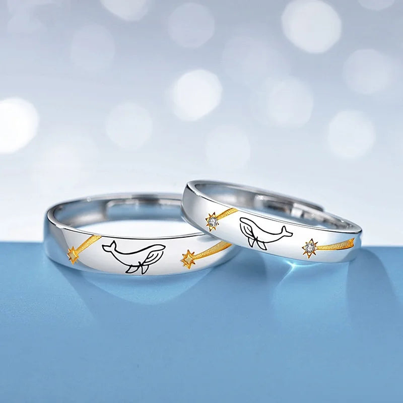 Fashion design Romantic Whale Couple Lover Ring Creative Romantic whale Couple Ring Female Male Wedding Ring for men women
