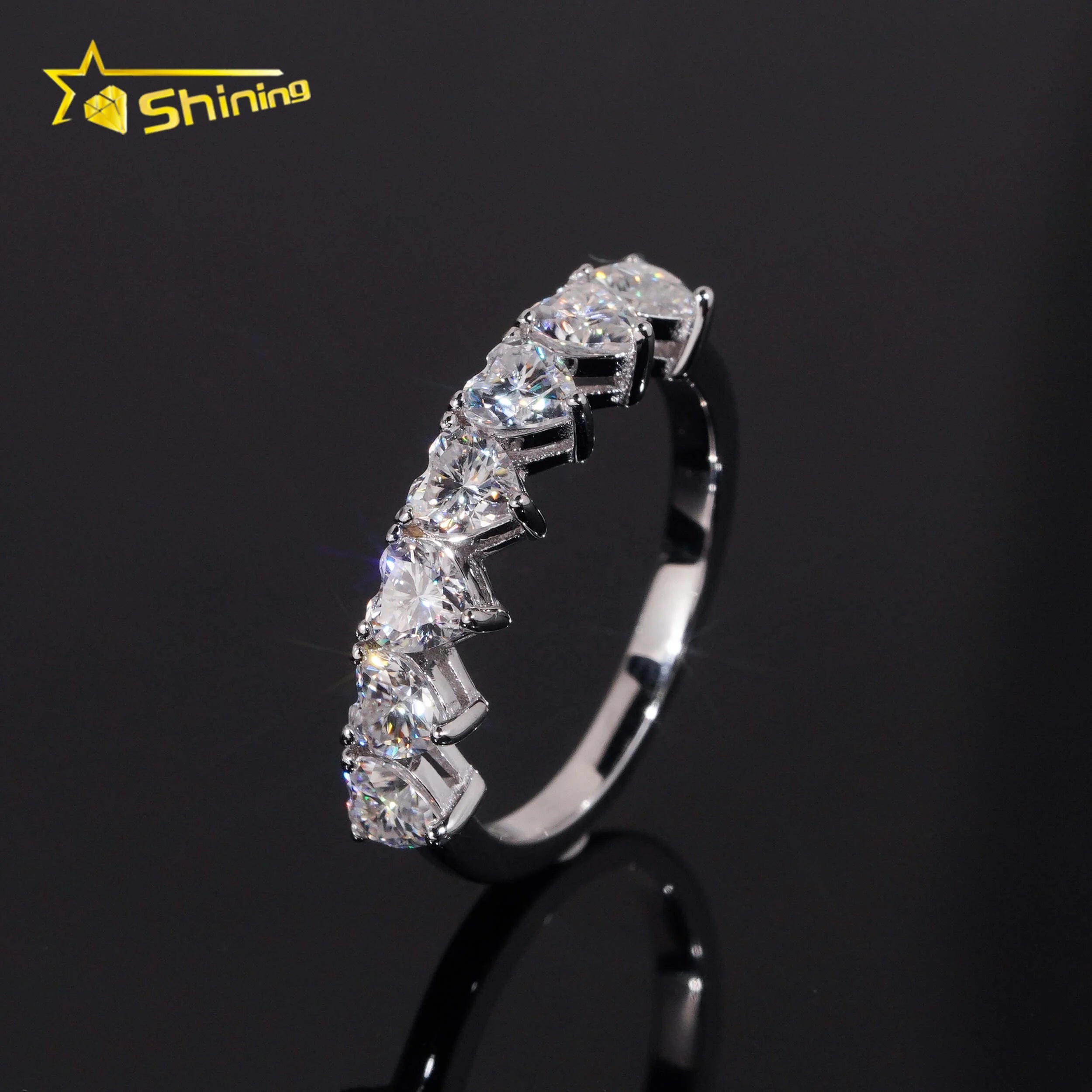 Hot Sale Factory Price 925 Sterling Silver Heart 4mm Half Eternity Moissanite Rings for Women
