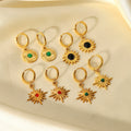 18k Gold Plated Stainless Steel Pendant Earrings Natural Stone Eight Point Star Hoop Huggie Earrings