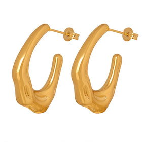Metallic Fashionable Molten Jewelry Simple Geometric Open Ended Stud Hoop Earrings Gold Plated Stainless Steel