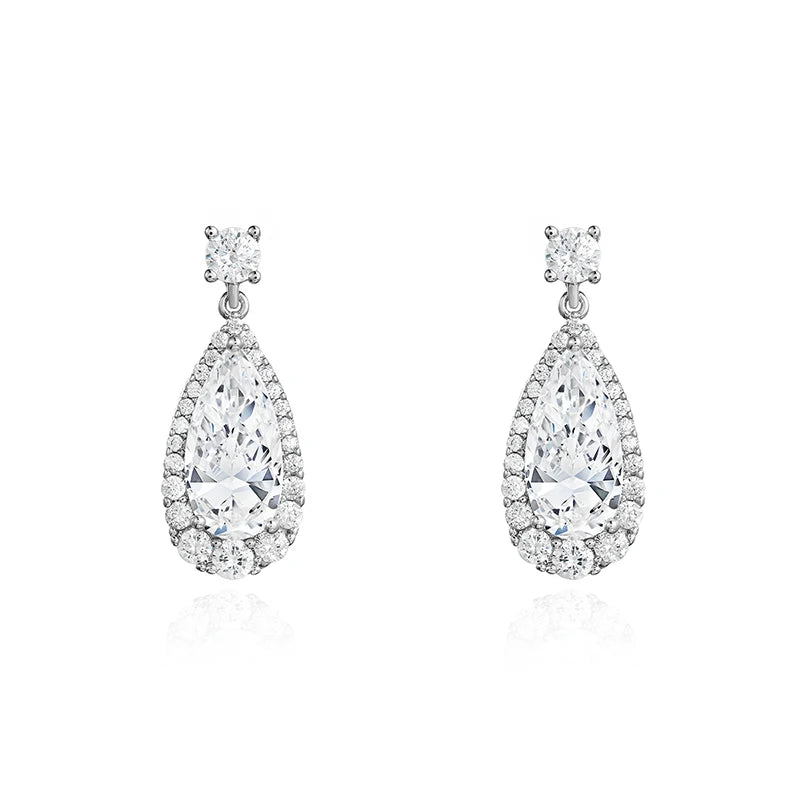 New Arrival High Quality Shiny Long Pear Cut Cubic Zirconia CZ Crystal Bridal Drop Earring