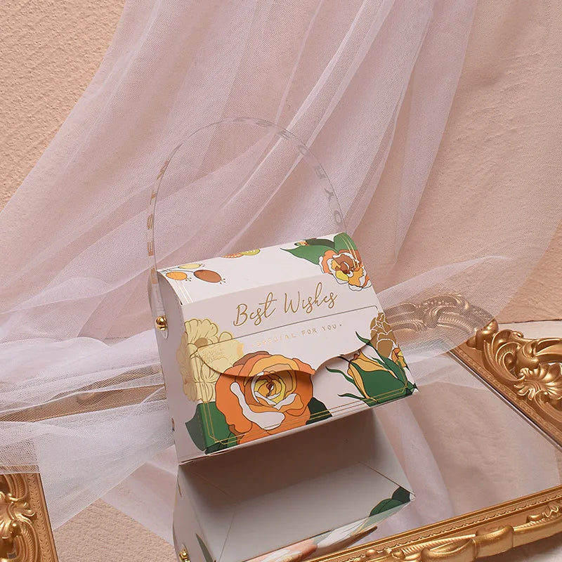Fancy Floral Handbag Paper Candy Box for Wedding Favors Gift Packaging Chocolate Box for Eat