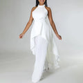 Boutique Wholesale 2025 Spring New Fashionable Casual Round Neck Backless Top Pleated Wide Leg Pants Women's Set
