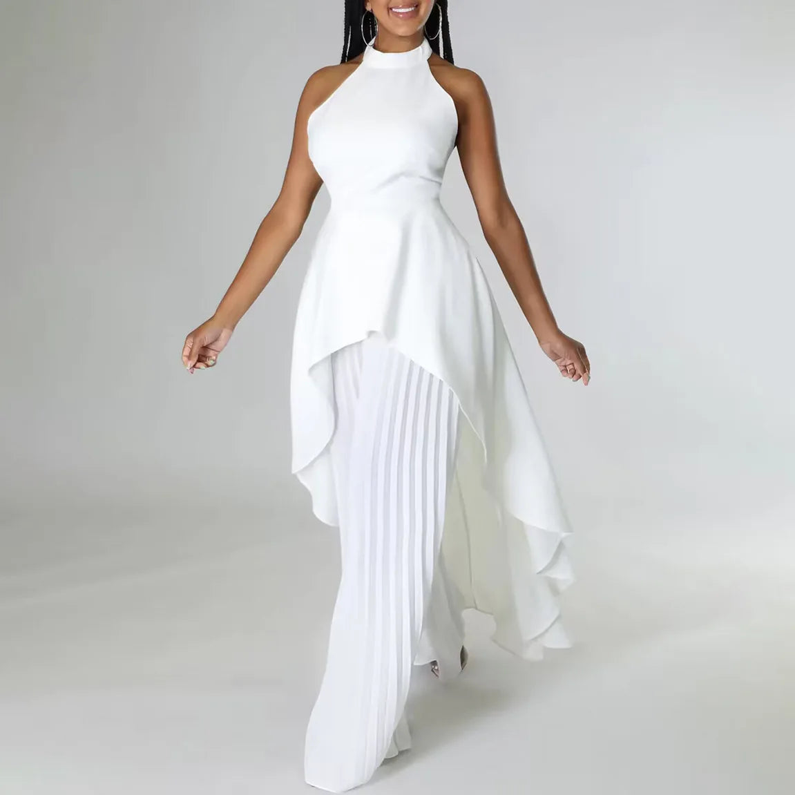Boutique Wholesale 2025 Spring New Fashionable Casual Round Neck Backless Top Pleated Wide Leg Pants Women's Set
