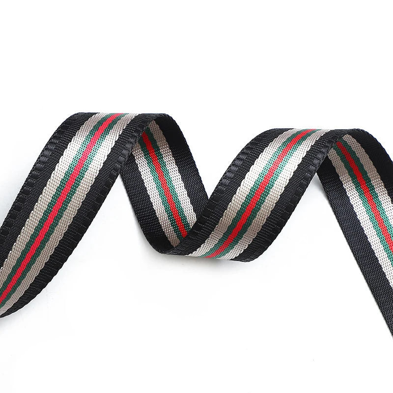 Factory Direct Price Low MOQ Striped Eco-Friendly Jacquard Woven 100% Polyester Webbing 25-38mm Custom Logo 7-Day Sample Lead