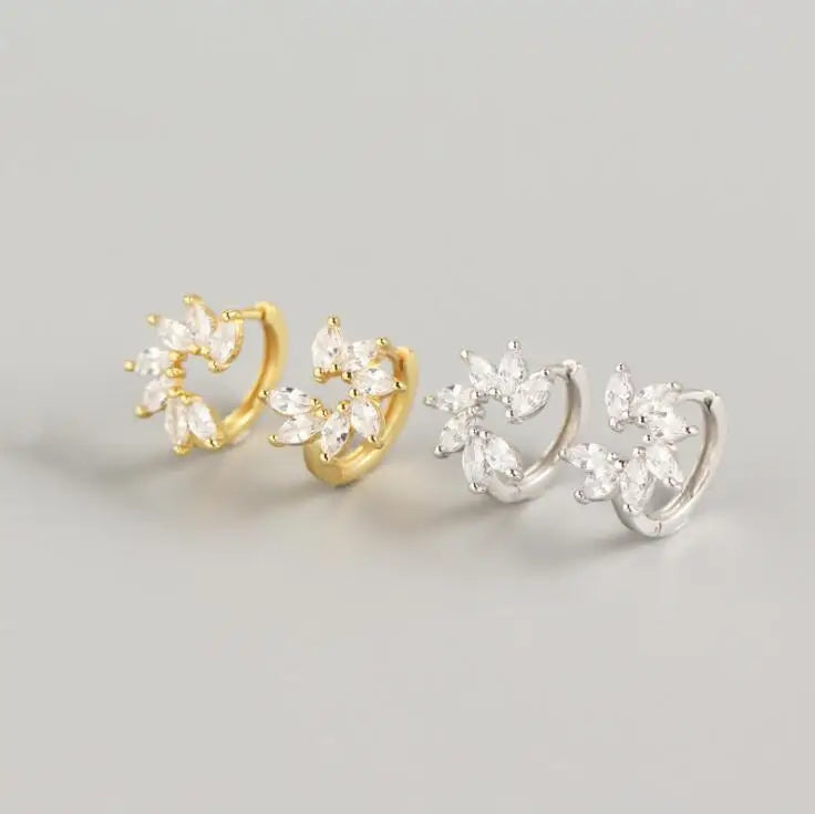 New Arrival 925 Sterling Silver Women's Marquise Zircon Stone CZ Crystal Flower Small Hoop Earrings