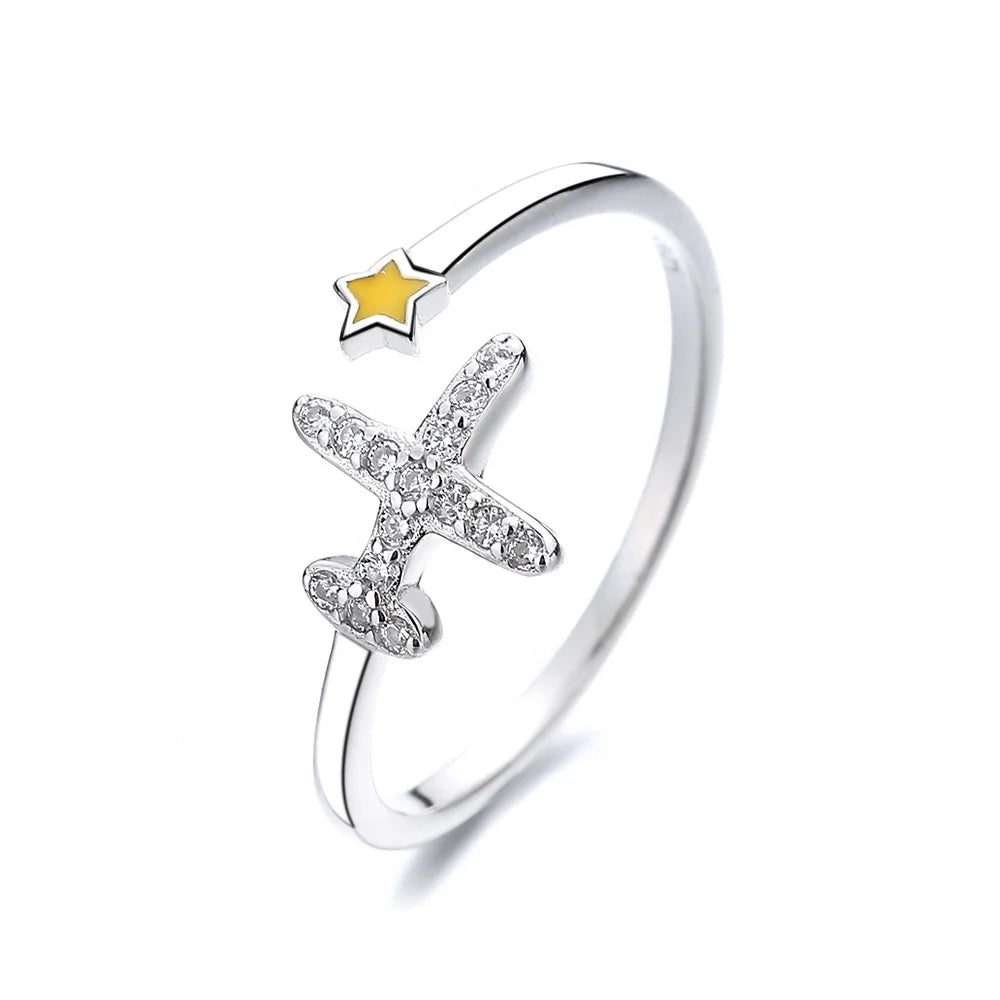 925 Sterling Silver Fashion Star Aircraft Women's Ring Lovely