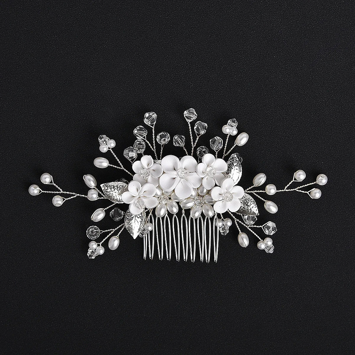 SLBRIDAL Handmade Crystal Rhinestone Pearls Porcelain Flower Bridal Hair Comb Wedding Hair Accessories Bridesmaids Women Jewelry