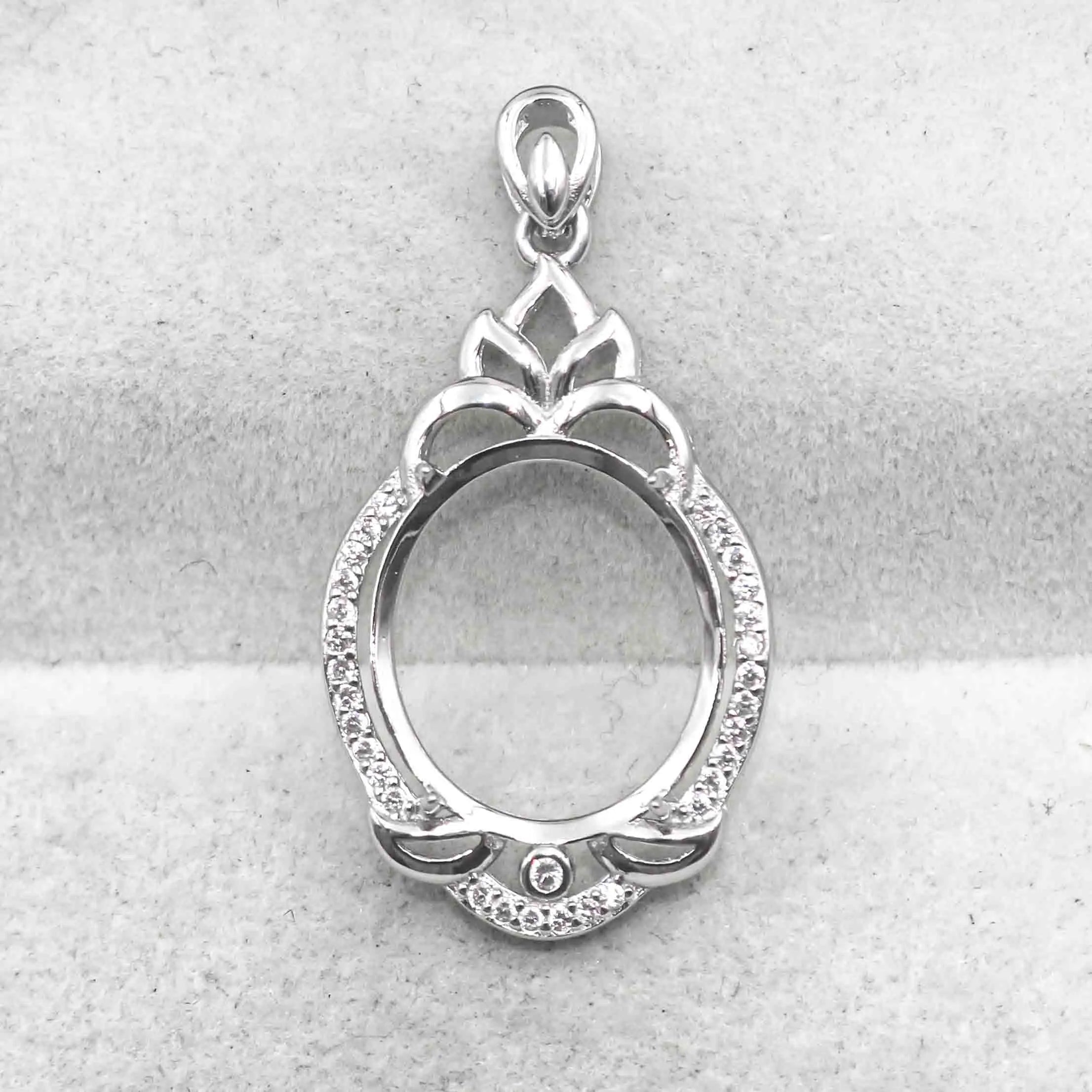 Sterling Silver 14*16mm Semi Mount Pendant Empty Frame Blank Support Setting S925 Base Holder Without Center Stone for DIY Inlay