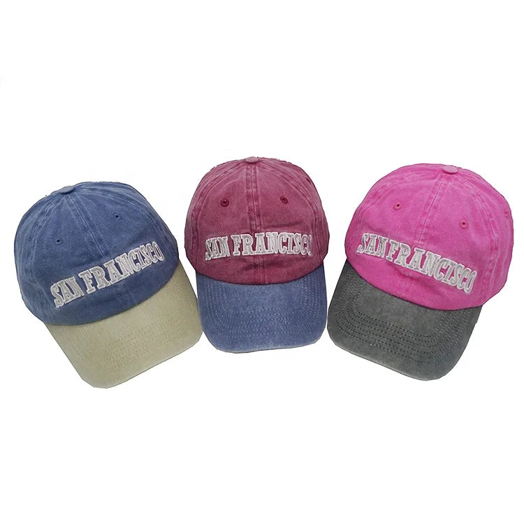 Custom Unisex Factory Custom Logo Baseball Cap Two Tone Hat Vintage Distressed Dad Cap Pigment Dyed Gorras Sporty Hats for Men