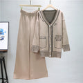 European Women's Spring Autumn Fashion Two-Piece Set Trendy Loose Mid-Length Knitted Top Wide-Leg Pants Solid Pattern Casual