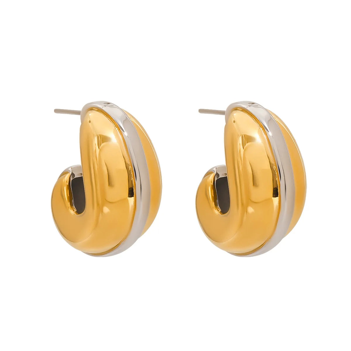 Minimalist Gold and Silver Double-Color Stainless Steel Thick Stud Earrings Tarnish-Free Temperament Jewelry