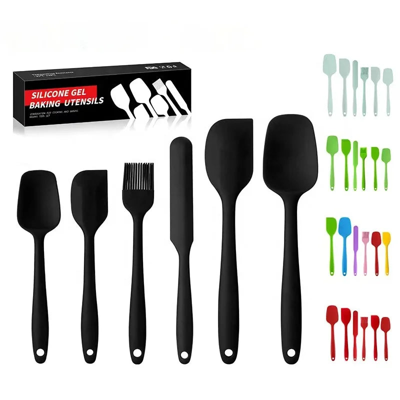 6 Piece Heat-Resistant Silicone Rubber Cake Baking Spatula and Brush Set Offset Kitchen Spatula Set