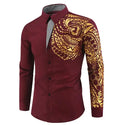 Men's Slim Shirts Big Size Long Sleeve Cotton Gilt Printed Party Dress  Custom Luxury Pattern Shirts