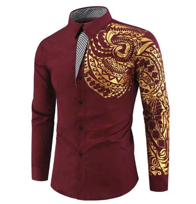 Men's Slim Shirts Big Size Long Sleeve Cotton Gilt Printed Party Dress  Custom Luxury Pattern Shirts
