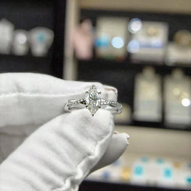 1.0CT Marquise Cut 5.0x10.0mm Moissanite 14K Solid White Gold Ring US 7.0
