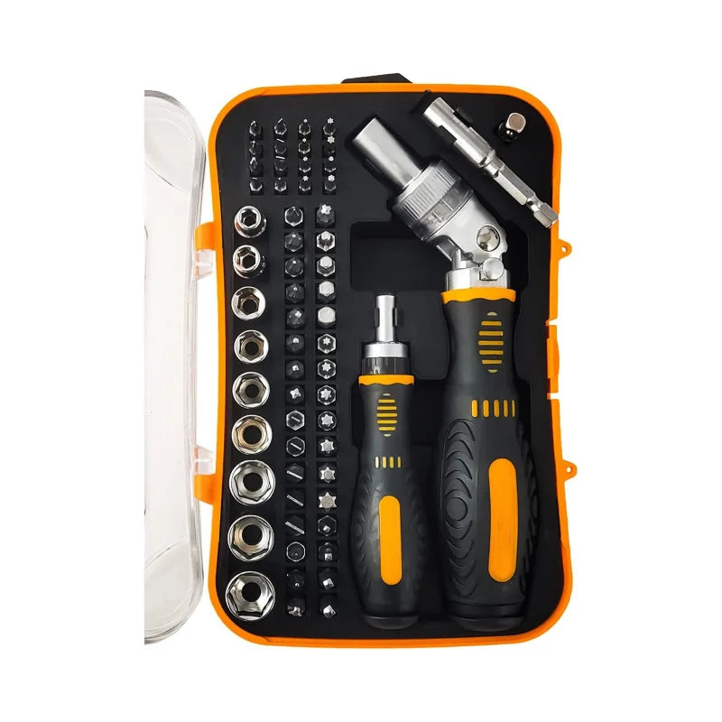 Ratcheting Screwdriver Set 61pcs Socket Screwdriver Bit Set With Rotatable Ratchet Handle/Storage Case