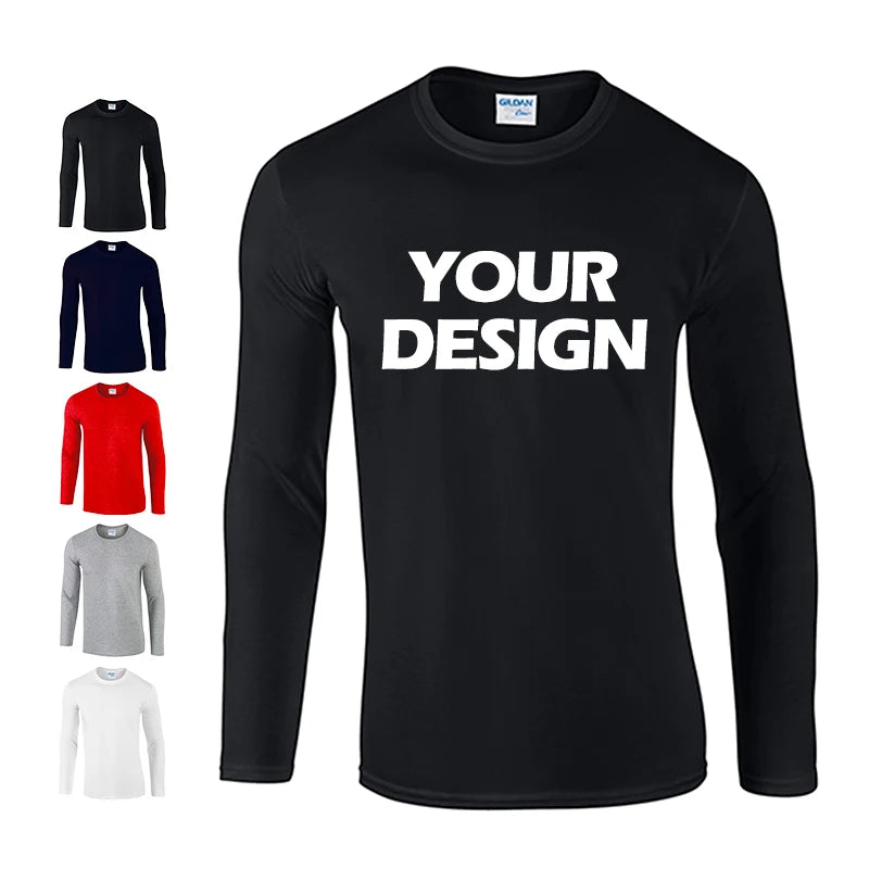 Crew Neck Design Embroidery 100% Cotton in Bulk Plain Long Sleeve T Shirt