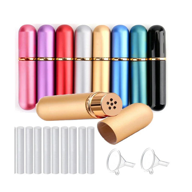 Gold Silver Black Aluminum DIY Empty Essential Oil Inhaler Cosmetic Screen Printing Metal Bottles Nasal Inhalers Customizable