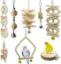 Durable Wooden Swing Corn Husk Bite Skewer Loofah Molars Log Skip Toy Set for Parrots Small Animals Made Leather Bamboo Sisal