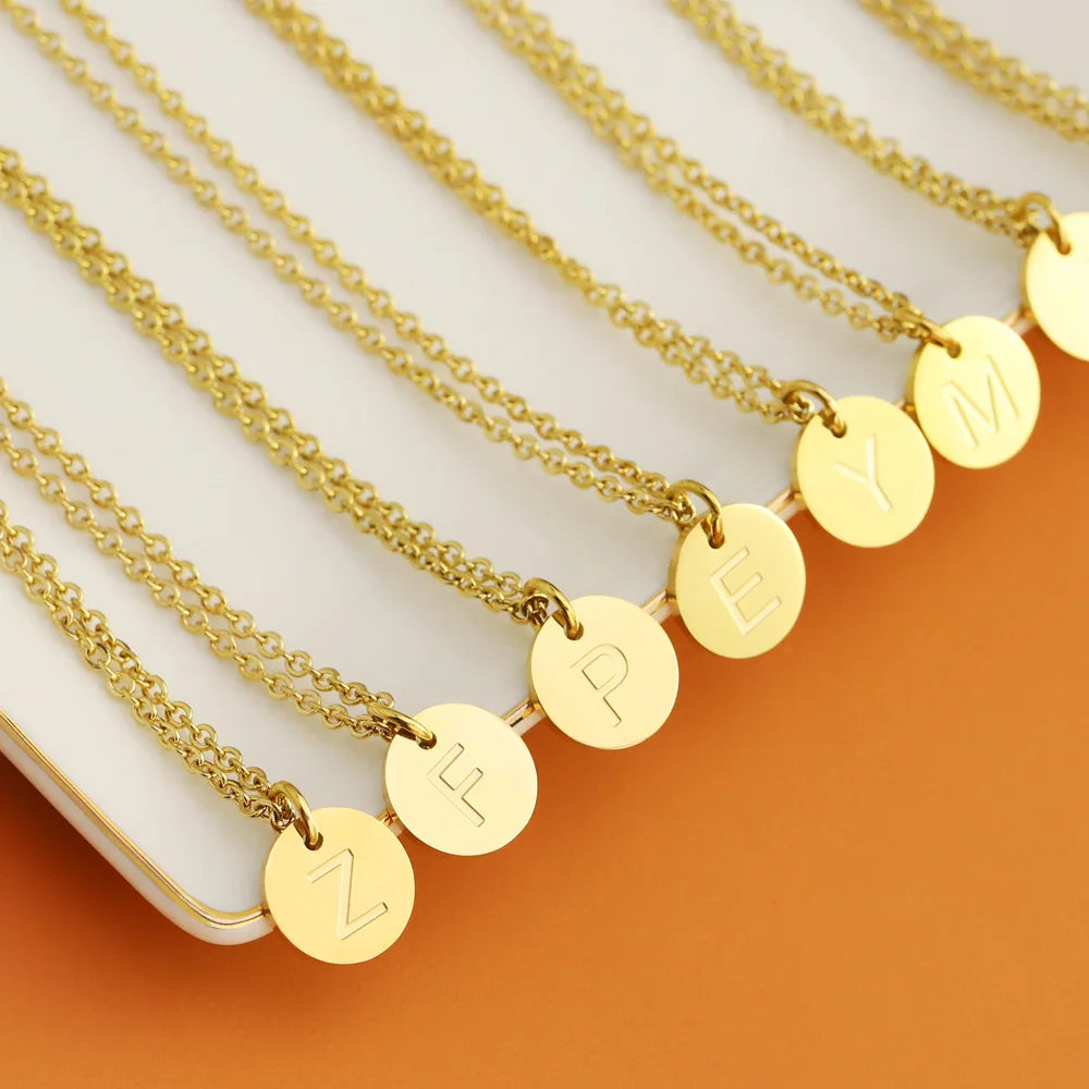 Fashion Personality Jewelry 26 English Letters 18K Gold Stainless Steel Chain Letter Pendant Necklace for Women