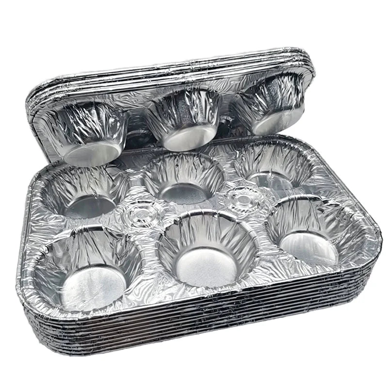 6 Compartment PP Aluminum Foil Muffin & Egg Tart Mold Biodegradable Disposable Container