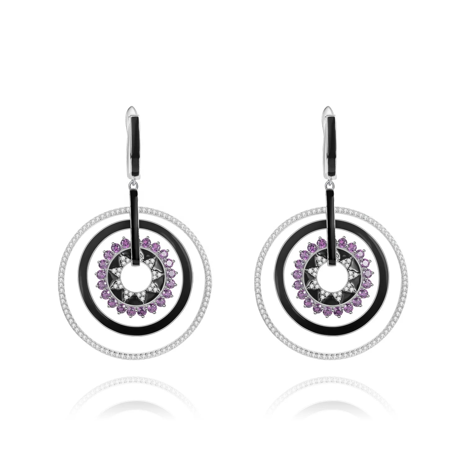 Abiding Fashion Big Earrings Natural Amethyst Gemstone Sterling Silver Jewelry 925 Earrings Drop Women for Wedding