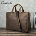 Contact's Anti-Theft Genuine Leather 14.2 Inch Laptop Messenger Bag for Men Office Leather Briefcase Bag With Combineation Lock
