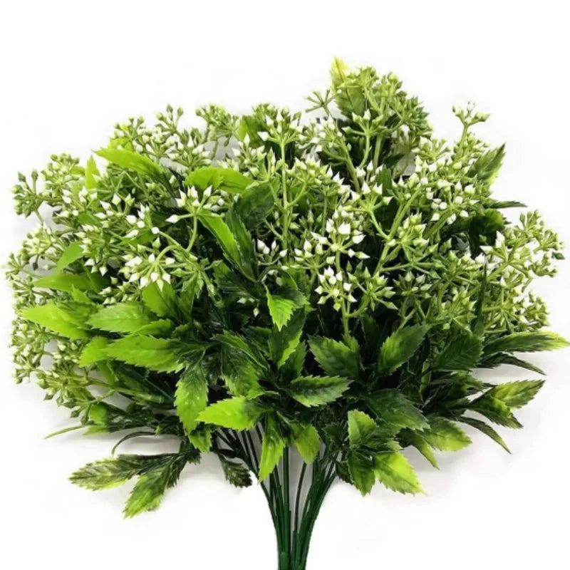 Artificial Milan Flower Plants Plastic Greenery Grass Fern Leaves Stems Bulk Bush for Home Garden Party Office Wedding DIY Decor