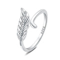 Hot Sale 925 Sterling Silver Minimalist Feather Open Ring Adjustable Jewelry for Women Nickel Free Hypoallergenic Gifts