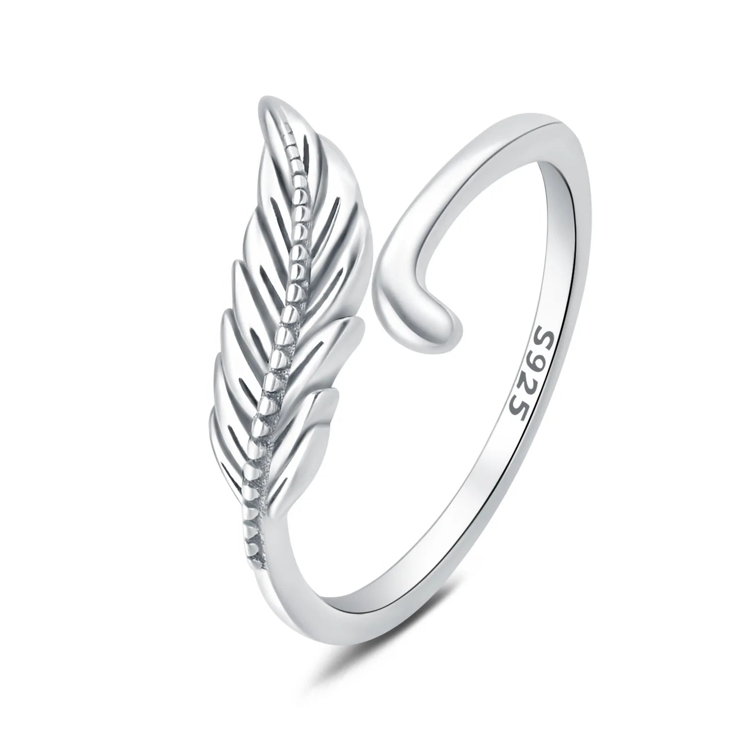 Hot Sale 925 Sterling Silver Minimalist Feather Open Ring Adjustable Jewelry for Women Nickel Free Hypoallergenic Gifts